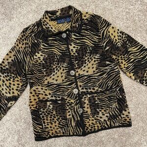 Vintage‎ Jane Ashley Tapestry Jacket Animal Print Women Medium MISSING BUTTON*
